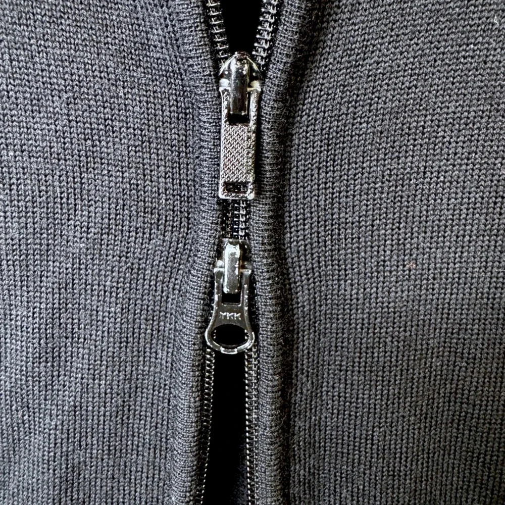 90's Lacoste Double Zip Sweater Black Wool Mock Neck Cardigan Men's Size 6 XL